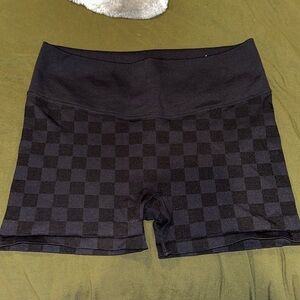 Black Checkered Biker Shorts
